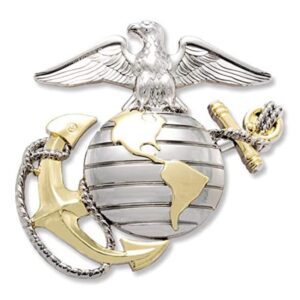 a gold and silver EGA auto emblem
