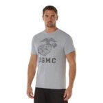 a Marine wearing a gray USMC shirt