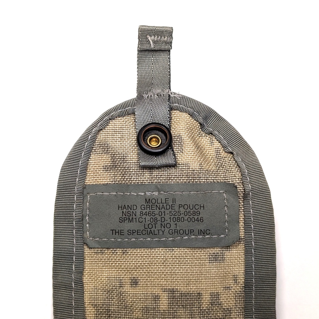 an Army ACU, UCP camouflage grenade pouch for M67 frag grenades