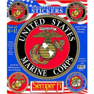 a set of 6 different Marine Corps decals