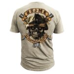 the back of a tan USMC shirt with a skull