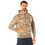a man wearing a unisex Marine Corps pattern Desert MARPAT hoodie