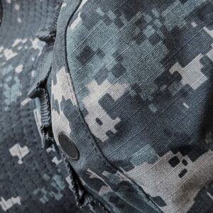a subdued digital urban camouflage pattern on a sun hat