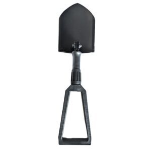 a black Gerber etool, a military folding shovel