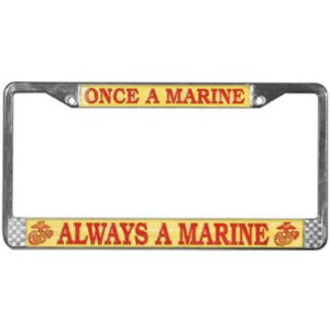 Red and Gold Once A Marine Always A Marine Chrome License Plate Frame