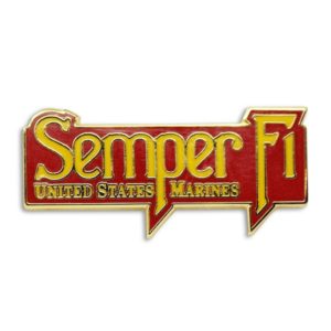 Red and Metallic Gold Semper Fi United States Marines Enamel Pin