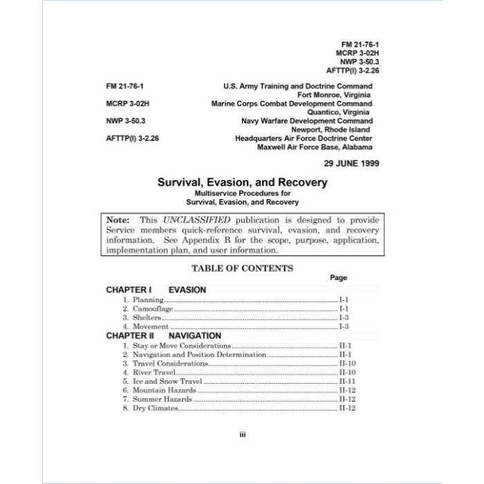 Survival Evasion and Recovery Handbook Contents