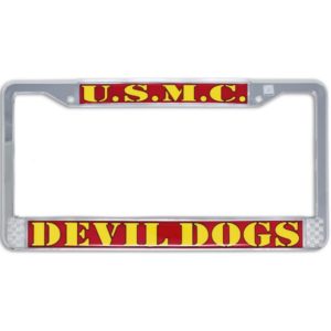 Red and Yellow USMC Devil Dogs License Plate Frame
