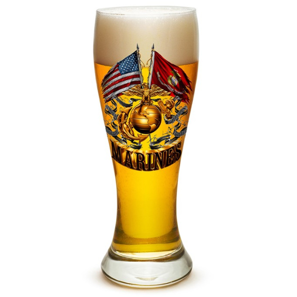 USMC Double Flag Gold EGA Pilsner Glass