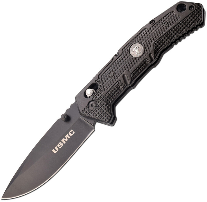 usmc thumb-stud black flip knife