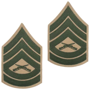 a pair of Marine Corps Chevron Gunnery Sergeant Patches OD Green Khaki