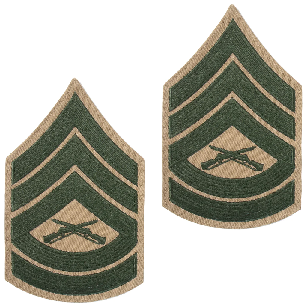 USMC Gunnery Sergeant Green-Khaki Chevron Patch - Devil Dog