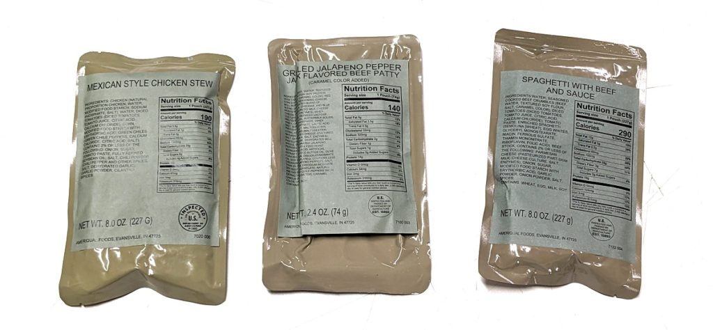 three US military MREs, the ultimate survival food