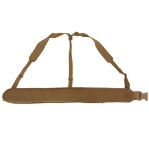 a padded coyote brown Marine Corps war belt with suspenders