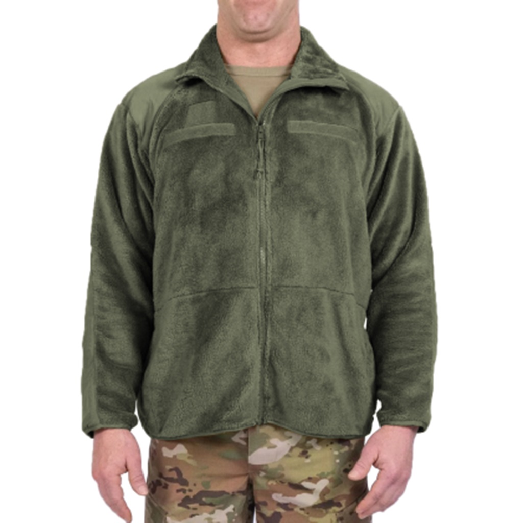 an olive drab military fleece jacket
