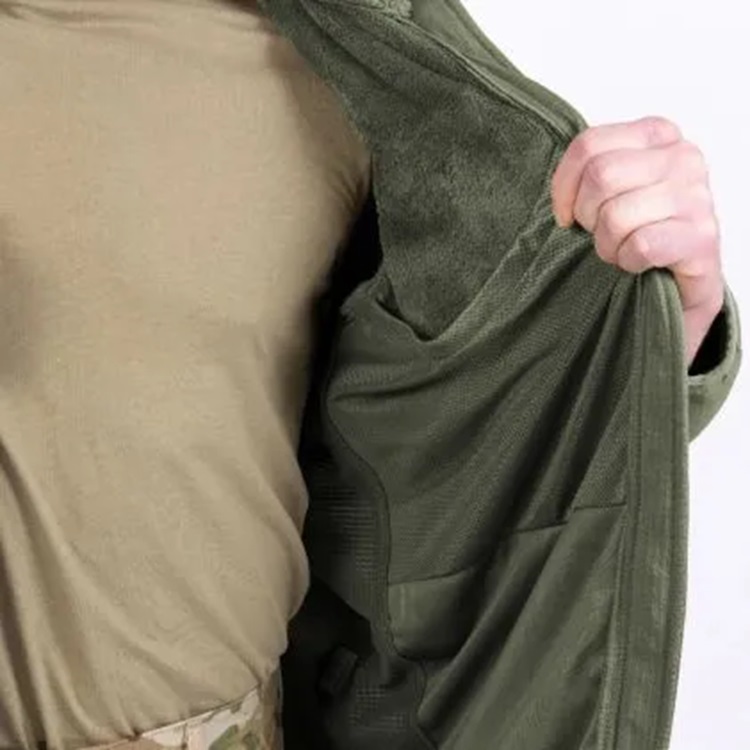 an olive drab military fleece jacket