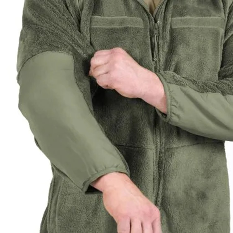 an olive drab military fleece jacket