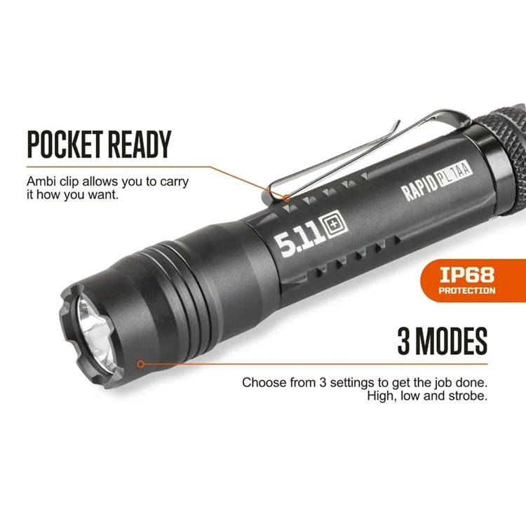 5.11 Rapid PL 1AA Compact Tactical Flashlight: Black Mini Light