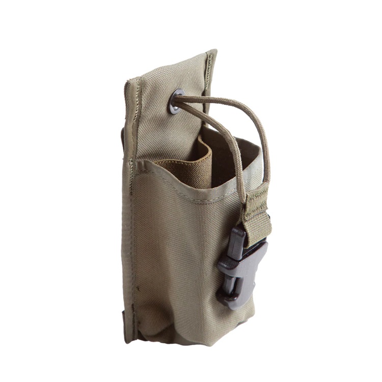 side view of a coyote brown universal radio pouch