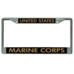 a chrome USMC license plate with the words "United States Marine Corps"
