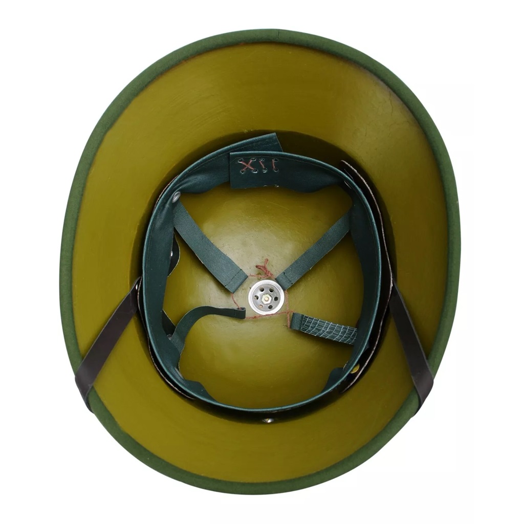 inside of an olive drab Vietcong Vietnamese military pith helmet