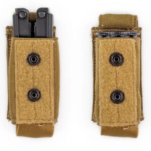 two US Marine Corps coyote brown grenade pouches with a magazine and a multi-tool