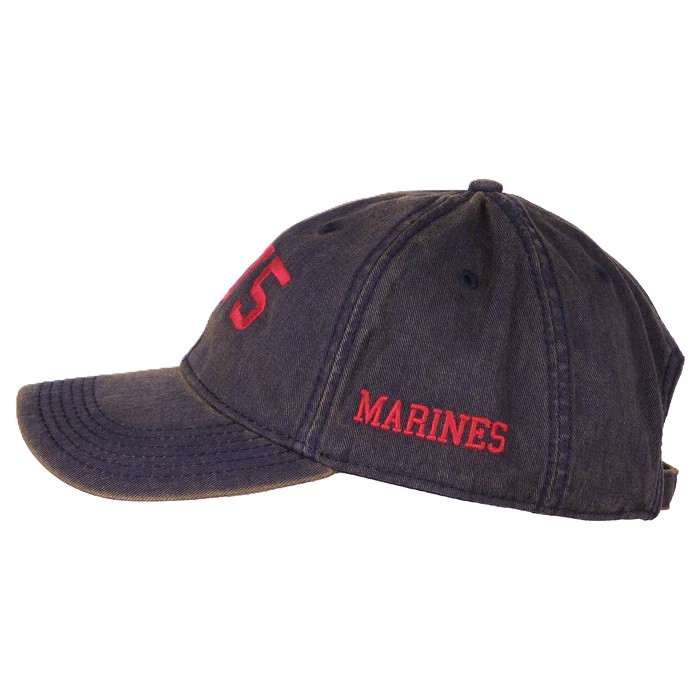 the side of a royal purple and red 1775 Marines baseball hat