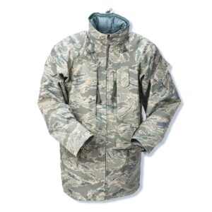 a USGI APECS Goretex Parka in US Air Force (USAF) ABU tiger stripe camouflage