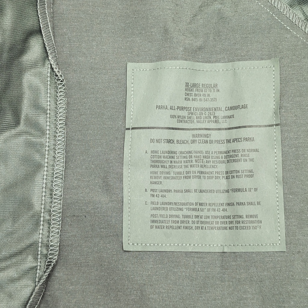 a USGI APECS Goretex Parka in US Air Force (USAF) ABU tiger stripe camouflage