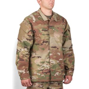 a man wearing an OCP Scorpion Army ACU bdu coat