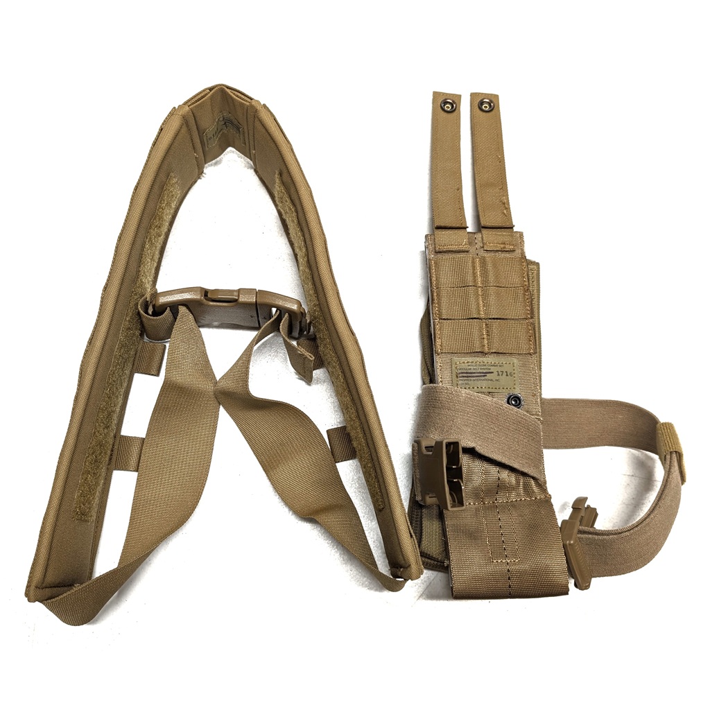 a padded war belt from a coyote brown (CCRS) Close Combat Rifleman Set