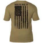 a coyote brown US Marine Corps pt t-shirt with an EGA on the front and a large reverse US flag and MARINES on the back