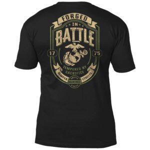 the back of a black Marine Corps t-shirt with a large coyote print EGA