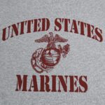 a gray United States Marines PT shirt with burgundy red military stencil