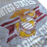 a gray USMC PT shirt with a vintage look emblem