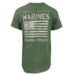 a military green United States Marines distressed USA flag t-shirt