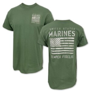 a military green United States Marines distressed USA flag t-shirt