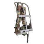 a US military ALICE pack field frame with M81 woodland camouflage straps and olive drab waist strap