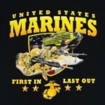 black Marines rush short sleeve t-shirt with Marines and amphibious assault vehicles