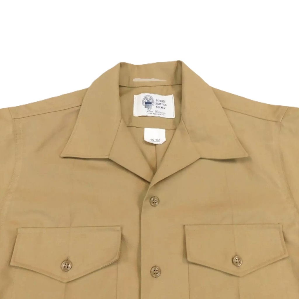 a short sleeve US Marine Corps khaki service uniform dress shirt