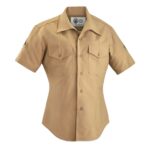 a short sleeve US Marine Corps khaki service uniform dress shirt