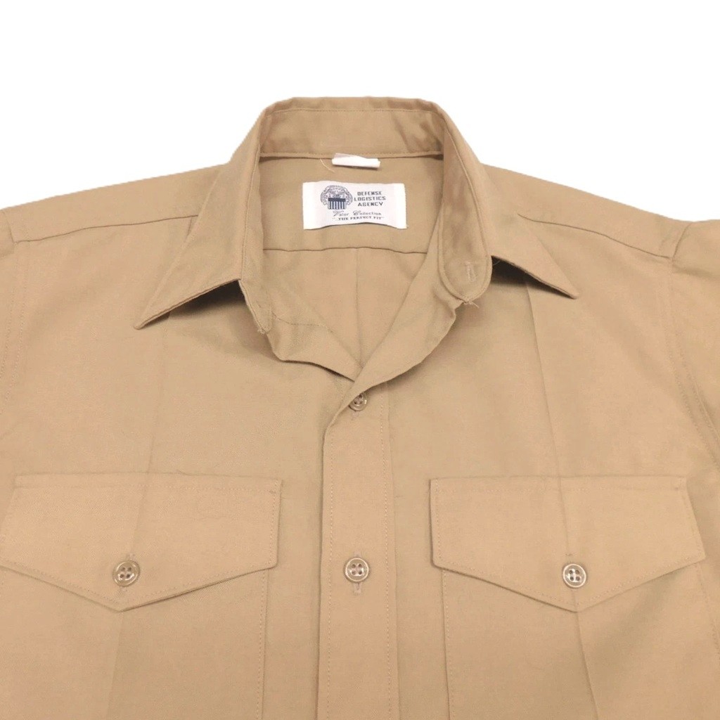 a US Marine Corps M-1 khaki long sleeve men's service uniform dress shirt