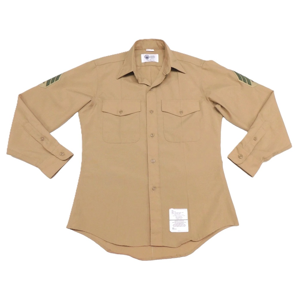 a US Marine Corps M-1 khaki long sleeve men's service uniform dress shirt