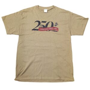 a light coyote brown/tan USMC 250th anniversary t-shirt