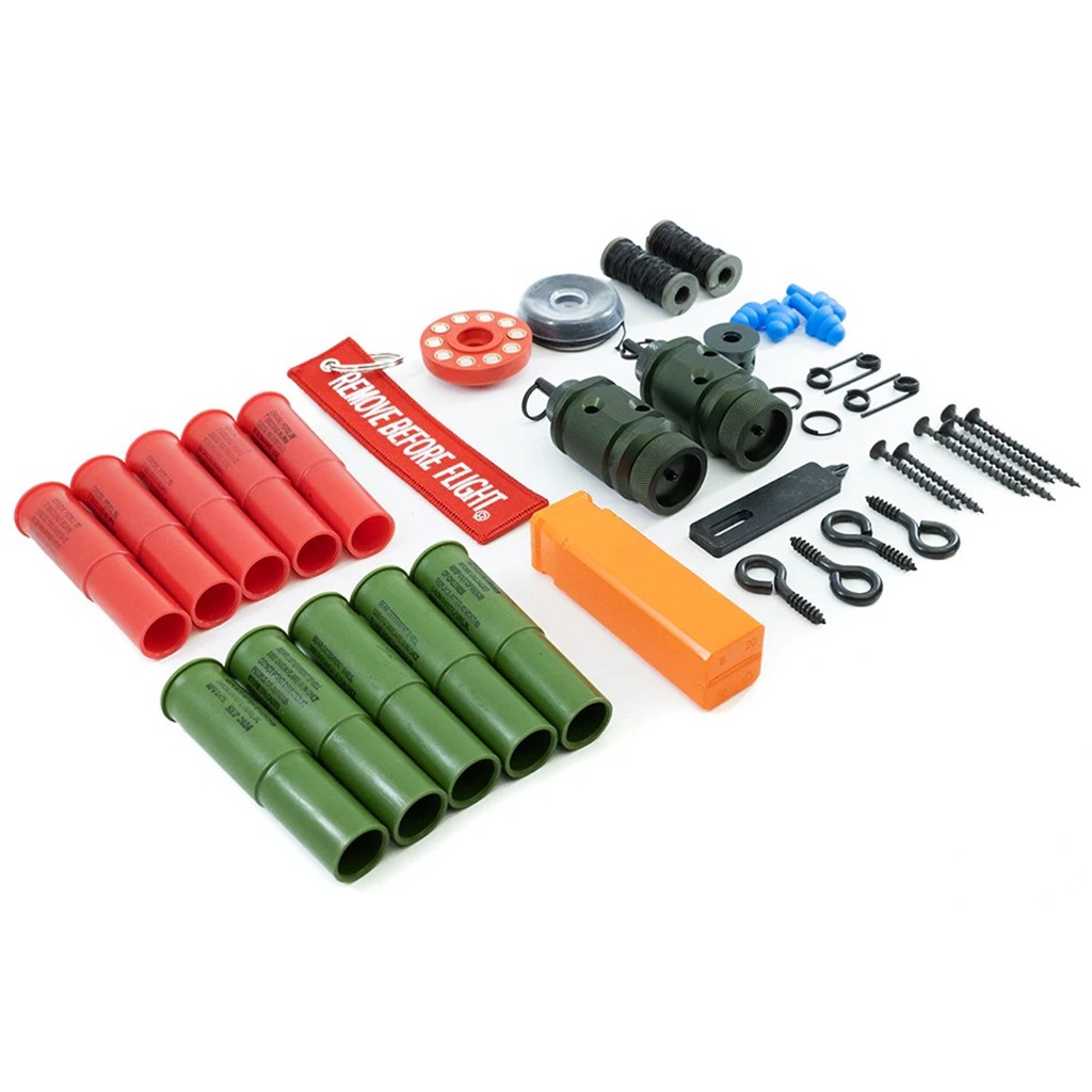 a trip and rescue alarm kit with bear deterrent blanks and flares