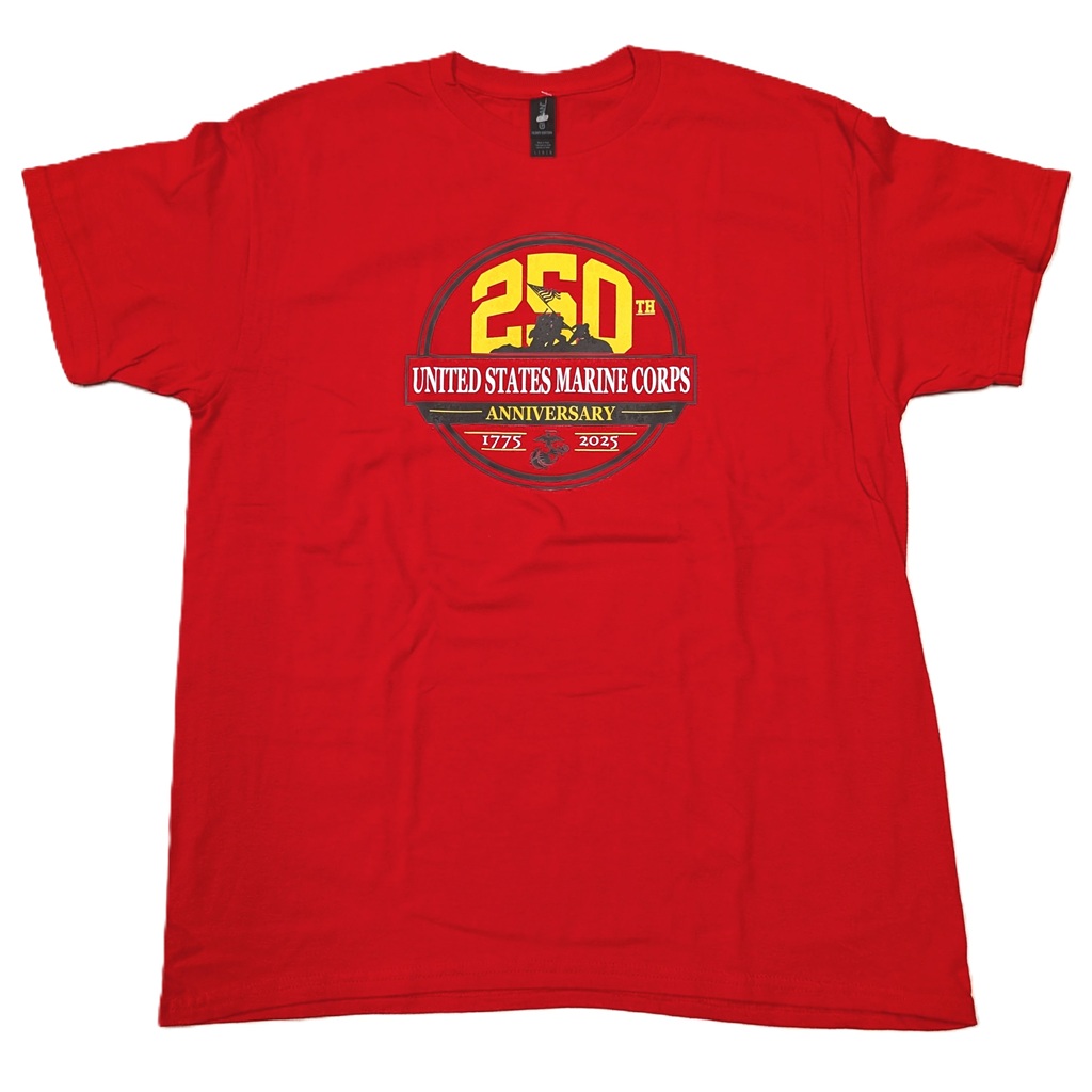 US Marine Corps 250th Anniversary T-Shirt: Red USMC Shirts