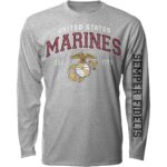 a gray long sleeve US Marine Corps shirt