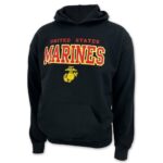 a black US Marine Corps hoodie with red and gold print
